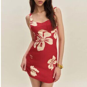 ✨ SALE Reformation Belma Linen Mini Dress Sz2 Floral Red Vacation Party Causal
